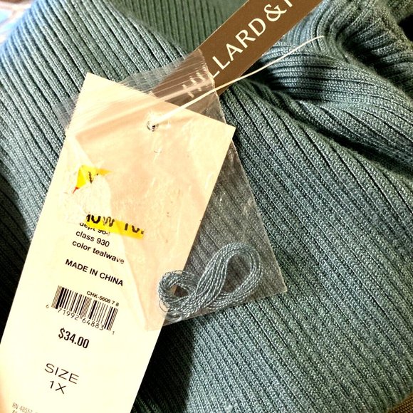 Hillard& Hanson Seafoam Green Ribbed V Neck 3/4 Sleeve Pullover Sweater, sz 1X - Picture 4 of 5